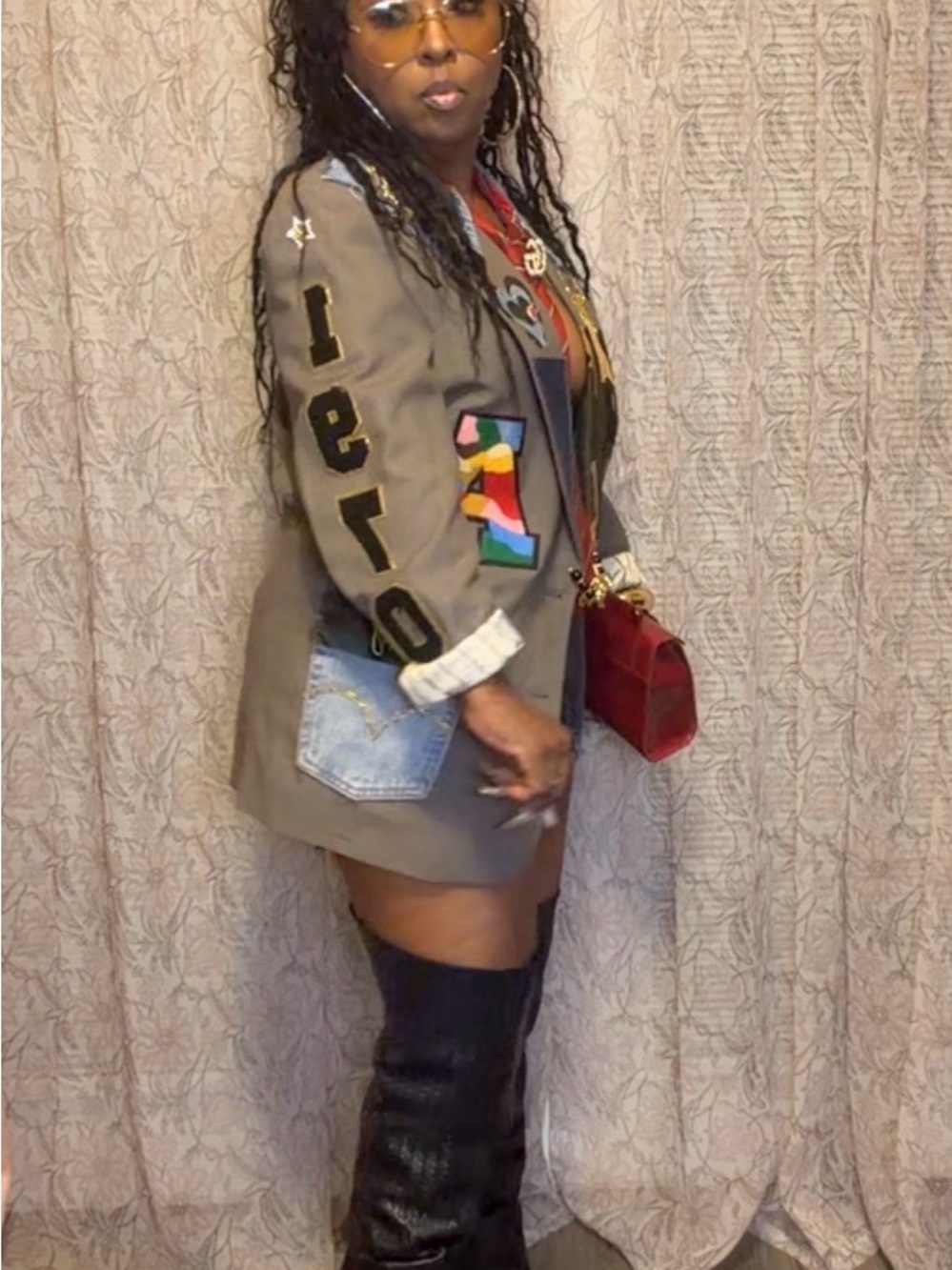 Upcycled Dior Patchwork Brown Blazer with Camouflage & Denim Accents - Picture 6 of 12